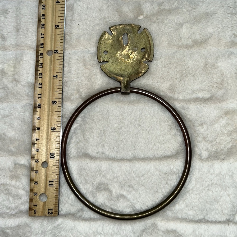 Vintage Brass Shell Sand Dollar Towel Ring 80s 90s Beach Bathroom - Picture 3 of 5